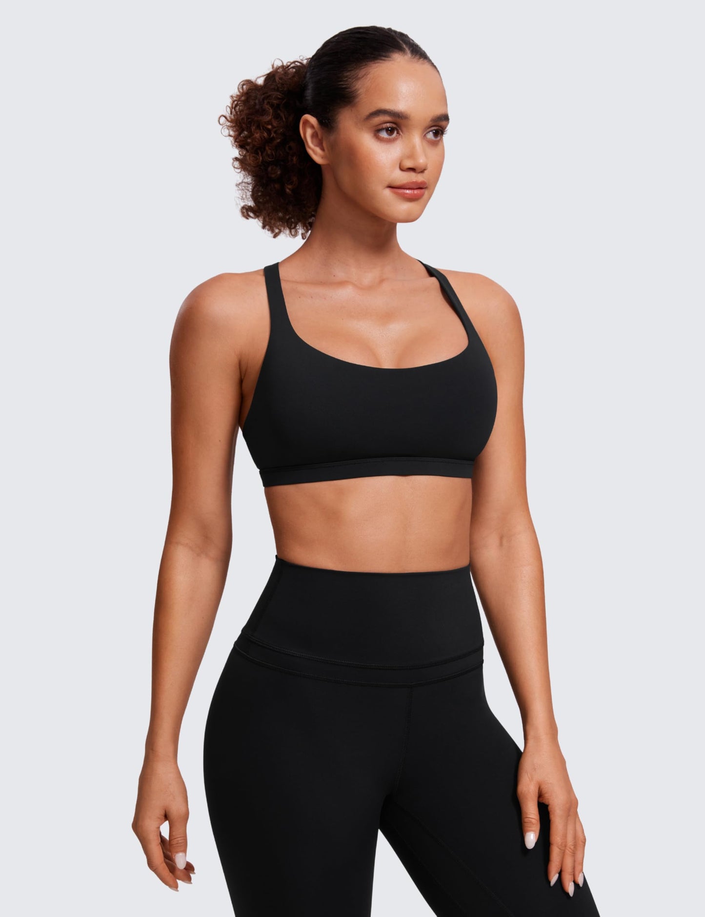 CRZ YOGA Naked Feeling Strappy Sports Bras for Women - Criss Cross Back Wireless Padded Cami Yoga Workout Top Black Small