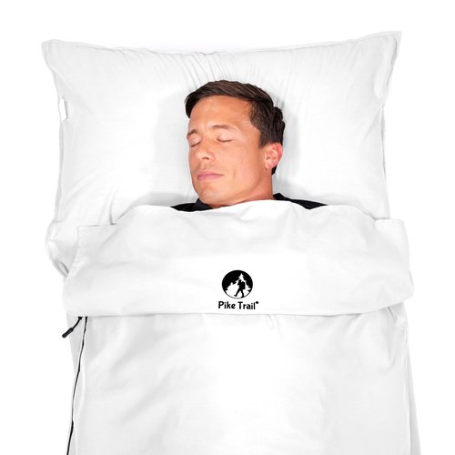 Pike Trail Sleeping Bag Liner – Travel and Camping Sheet, Lightweight and Compact Insert with Full Length Zipper and Guarantee (White Cloud, Medium, 82 in. L x 29 in. W Single Bed)