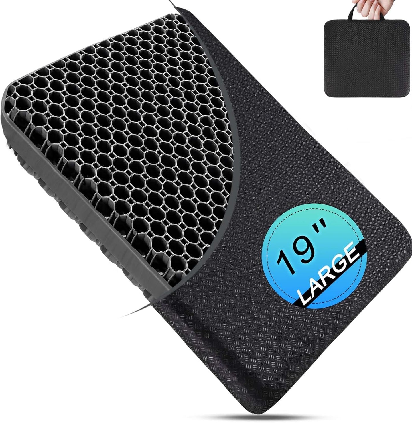 Thicken 19.7in Seat Cushion, Gel Seat Cushion for Long Sitting–Office Chair, Wheelchair, Car Pad, Large Cooling Support Pad for Back Pain, Sciatica, Tailbone Pain Relief