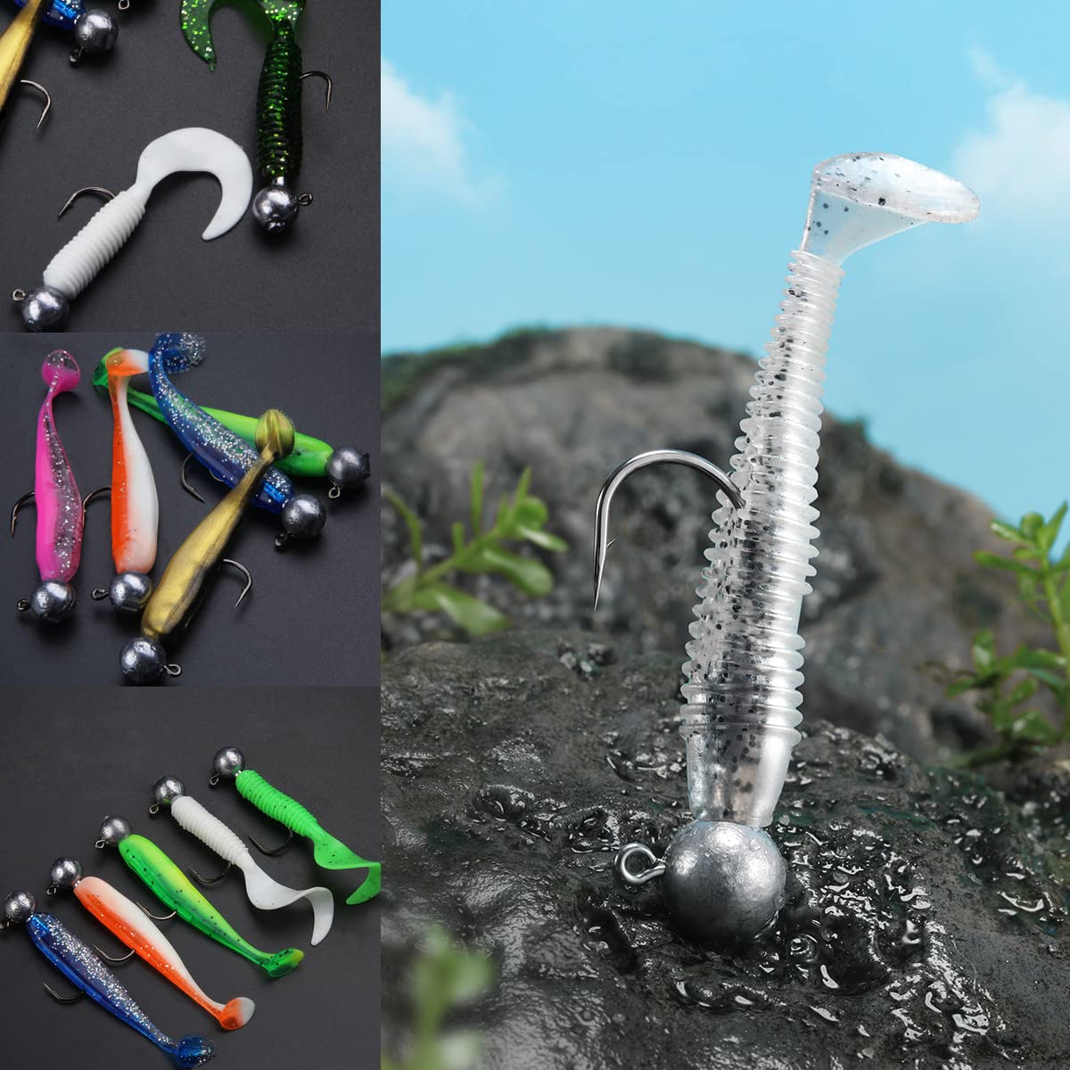 Fishing Lures Tackle Box Bass Fishing Kit,Saltwater and Freshwater Lures Fishing Gear Spinnerbaits, Plastic Worms, Jigs, Topwater Lures, Tackle Box