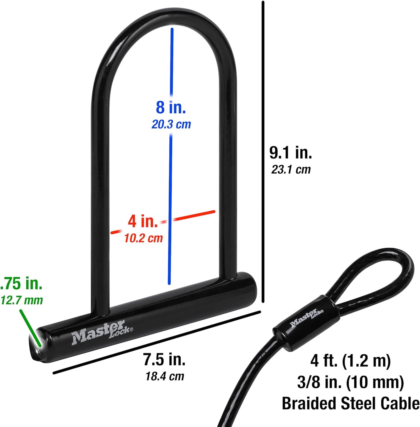 Master Lock Black Bike Lock with Key, Standard Size U-Lock for Bicycles and Other Outdoor Equipment, Anti-Theft Lock for Bikes, 8320D