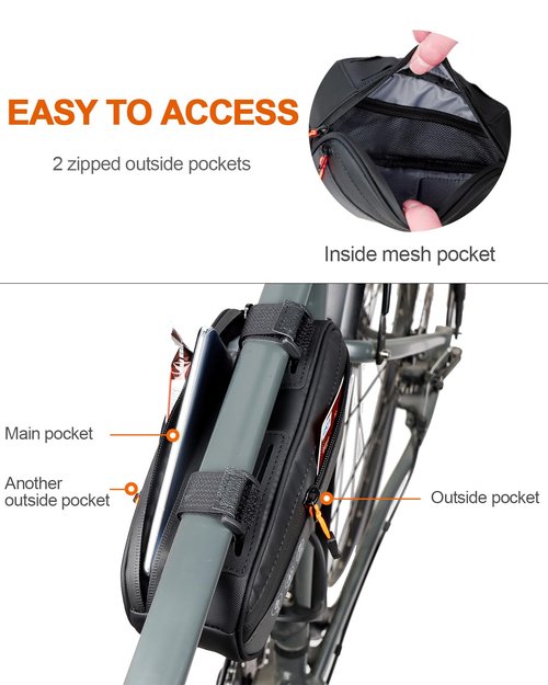 Danuosie Bike Frame Bag, Waterproof Bicycle Triangle Bag with 2 Side Pockets, Bike Storage Pouch, 3-in-1 Top Tube Bags for Phone, Cycling Tool Accessories Pack for MTB Mountain Road Bikes