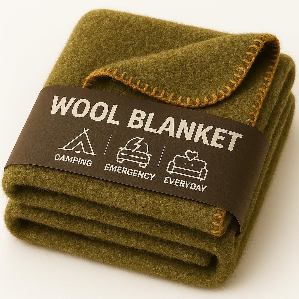 Wool Camping Blanket – 70% Wool Heavy-Duty Military Style Throw, Warm & Washable, Fire Retardant Cover for Emergency, Survival & Outdoor Use – Perfect for Camping, Car, Home & Hiking, Grey 62x84