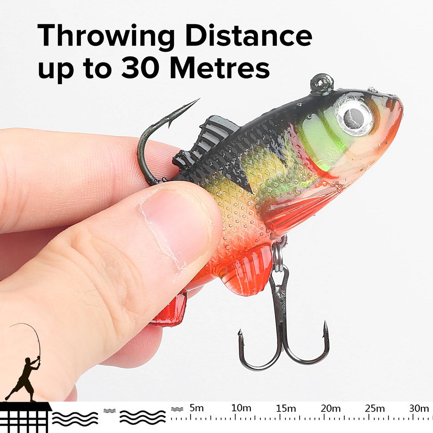 Realure 8 Pcs Fishing Soft Plastic Lures, Pre-Rigged Jig Head Soft Fishing Lures, Paddle Tail Swim Baits for Bass Fishing, Premium Fishing Bait for Freshwater Saltwater, Trout Pike Fish Lures