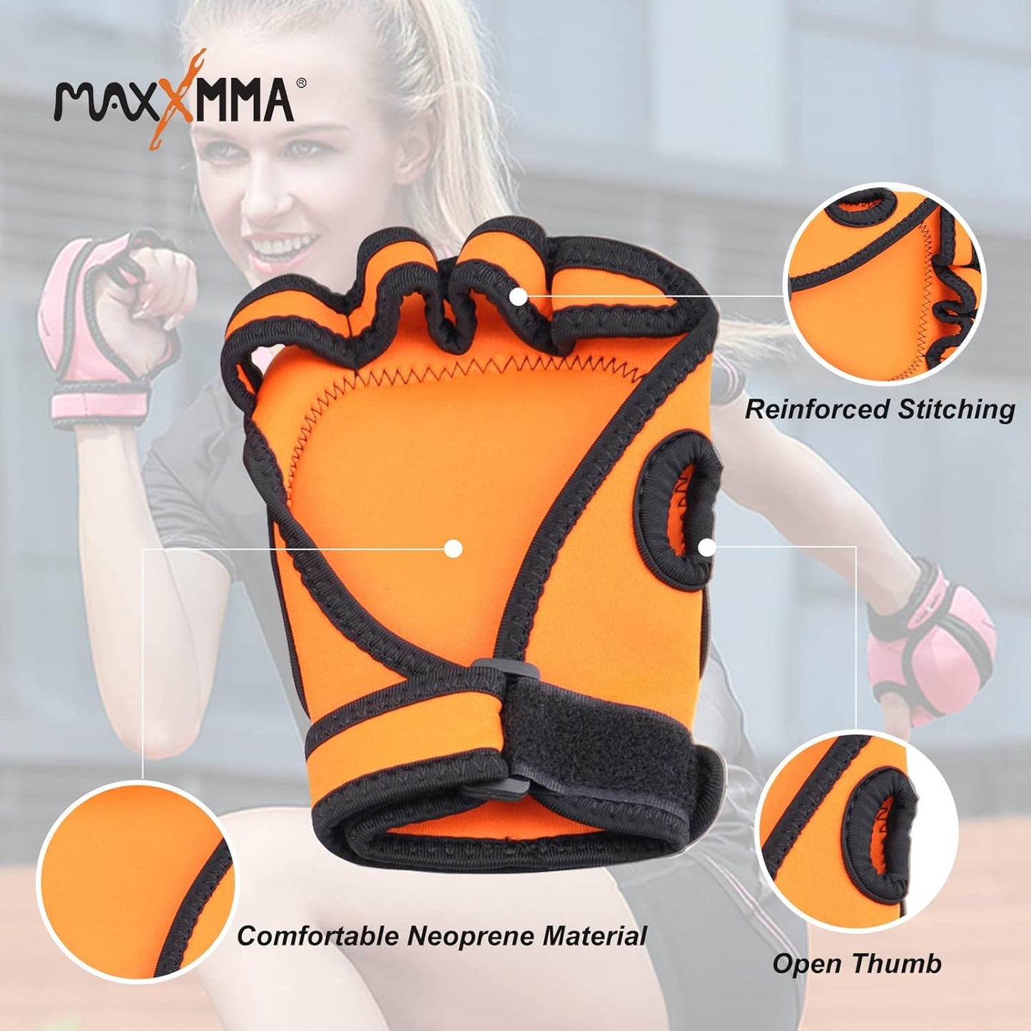 MaxxMMA Adjustable Weighted Gloves, 2 lb. Set - Removable Weight (2 x 0.5 lb. Each Glove) for Sculpting MMA Kickboxing Cardio Aerobics Hand Speed Coordination Shoulder Strength
