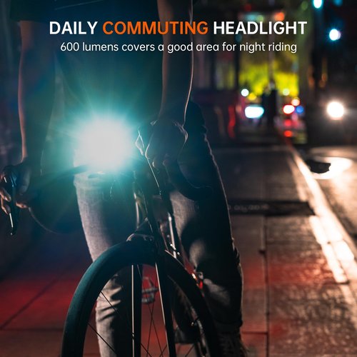 RAVEMEN 600 Lumens Bike Front Light with Wired Remote Switch Anti-Glare Beam 6 Brightness Levels 125 Meters Max Range, CR600 IPX6 Waterproof Bike Headlight for Road Urban Cyclists