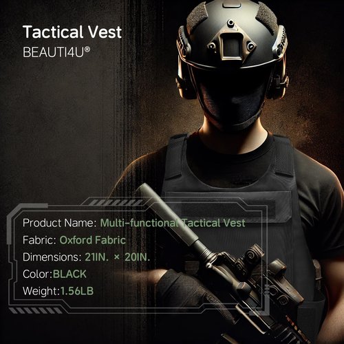 BEAUTI4U DURABLE CORDURA TACTICAL MILITARY VEST FOR MEN - ADJUSTABLE AIRSOFT VEST WITH MULTIFUNCTIONAL POCKETS, IDEAL FOR OUTDOOR TRAINING, HUNTING, AND COSPLAY