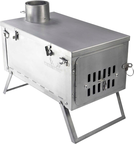 Winnerwell Fastfold Titanium Tent Stove | Ultralight 4 Pound Titanium Wood Burning Stove for Tents and Shelters | Includes Chimney Pipe | Functions as Ultralight Firepan