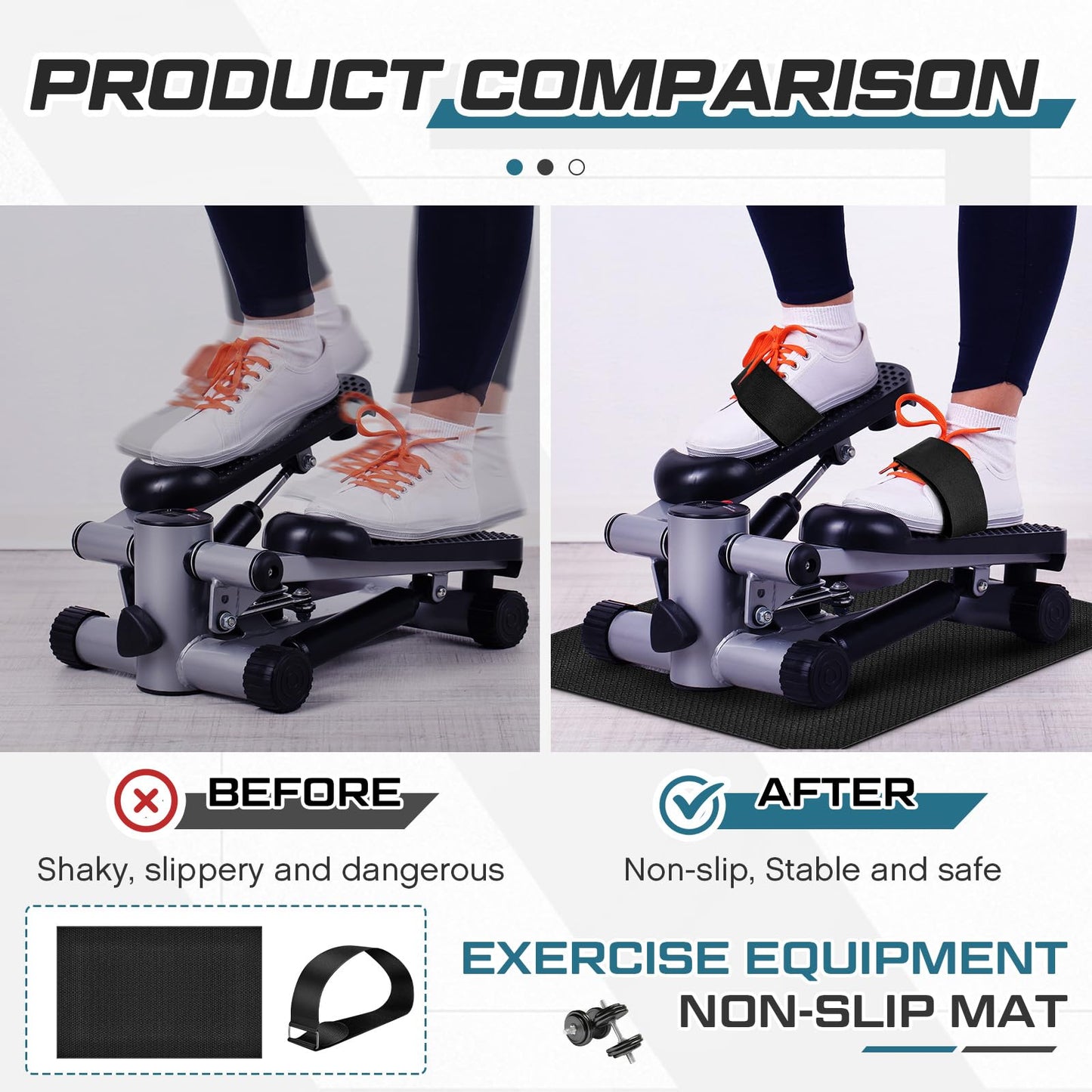 Foilswirl Thick Elliptical Mat with 4 Pcs Elliptical Pedal Straps for Under Desk Elliptical Machine, Ellipse Non Slip Mat, Ellipse Leg Exerciser Machine Pedal Strap for Home Fitness, Enhance Stability