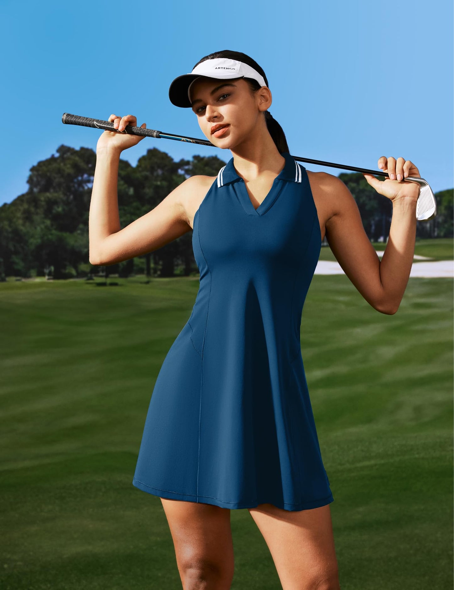 IUGA Tennis Dress for Women Golf Dress with Shorts Underneath Workout Athletic Dresses Built-in Bra Sleeveless Polo Dresses