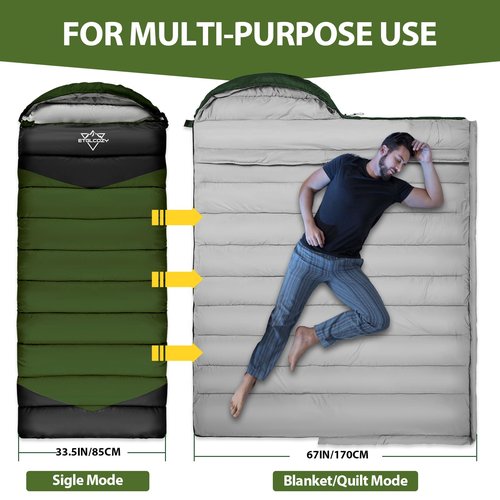 ETGLCOZY Sleeping Bag for Adults Cold Weather & Warm, Lightweight Backpacking Camping Hiking Essentials Gear for Kids 10-12 Girls Boys Compact w/Compression Sack 30-50F Degree, Green/Gray
