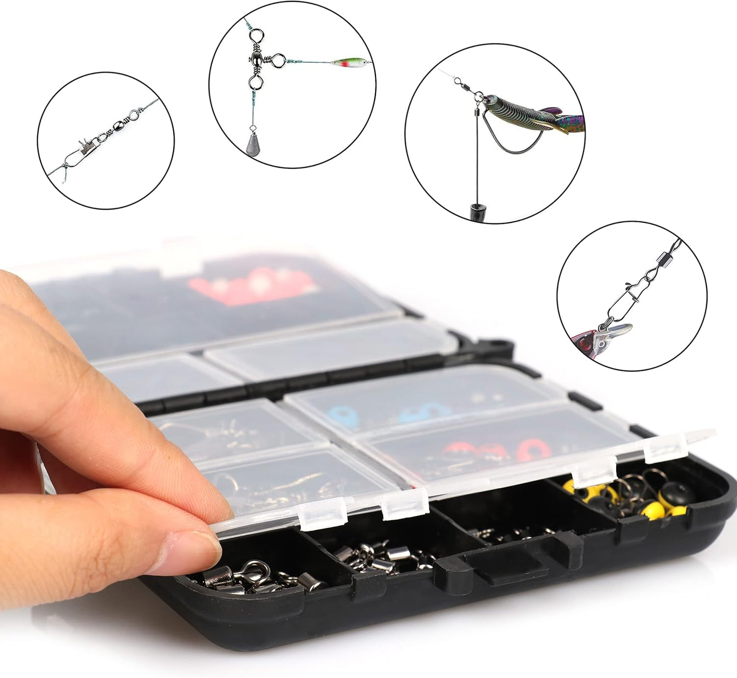 Fishing Accessories Kit, Fishing Set with Tackle Box, Fishing Hooks, Weights, Jig Heads, O-Rings, Barrel Swivels, Fastlock Snaps, Fishing Beads, Space Beans - Freshwater & Saltwater Fishing