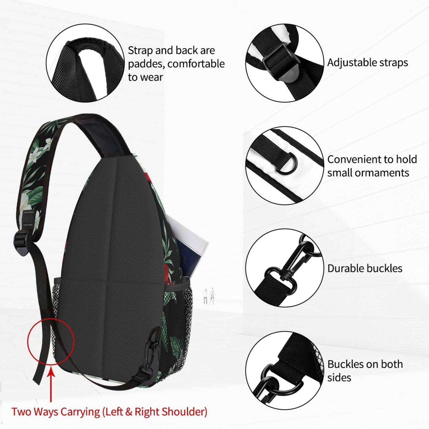 NiuKom Tropical Hawaiian Hibiscus Crossbody Bags for Women Trendy Sling Backpack Men Chest Shoulder Bag Gym Cycling Travel Hiking Daypack
