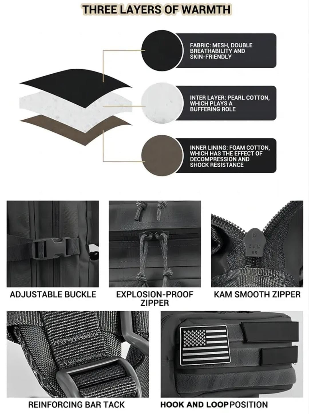 Fifarise 900D Oxford Military Tactical Backpack Molle Army Assault,3 days pack bug out Bag for Photographer,Hicking,Treeking,Travel (Black CP)