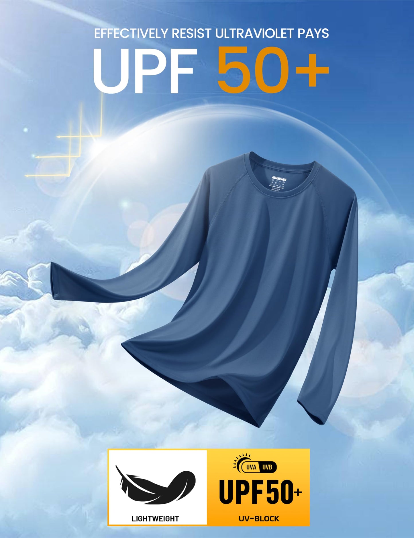 MAGCOMSEN Men's Long Sleeve Quick Dry Baselayer Shirts - Performance Tshirt Rash Guard - Blue Grey