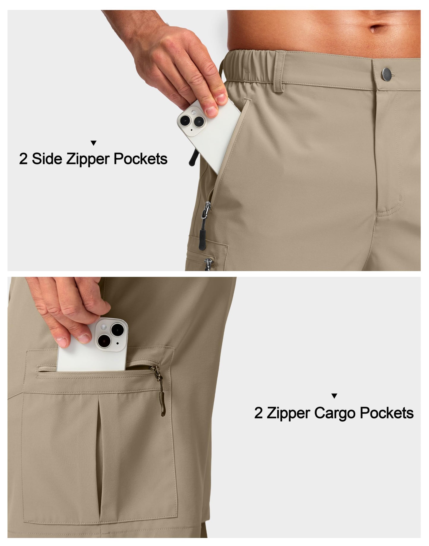 Pudolla Men's Hiking Cargo Shorts Lightweight 7" Travel Casual Shorts for Men Golf Work Outdoor with 5 Zipper Pockets(Dusty Khaki XX-Large)
