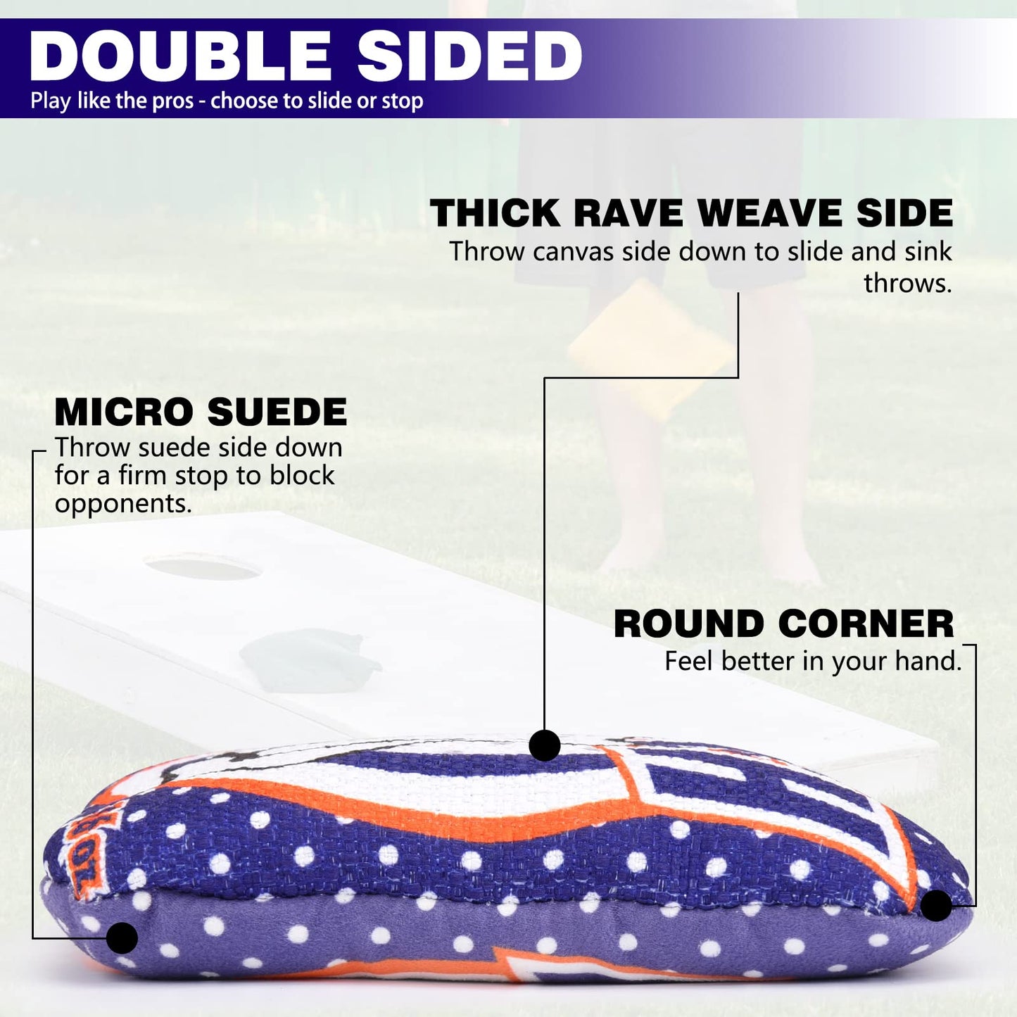 LZFAN Cornhore Bags, Bean Bags for Cornhole Set of 4 Regulation Slick and Stick Cornhole Bags, Professional Game Changer Corn Hole Bags