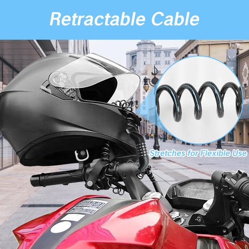 YAFIYGI Motorcycle Helmet Lock Small Retractable Cable Lock for Bike Helmets and Strollers 5 Digit Combination Security Lock for Helmets Compact Motorcycle Accessories for On-The-Go Security