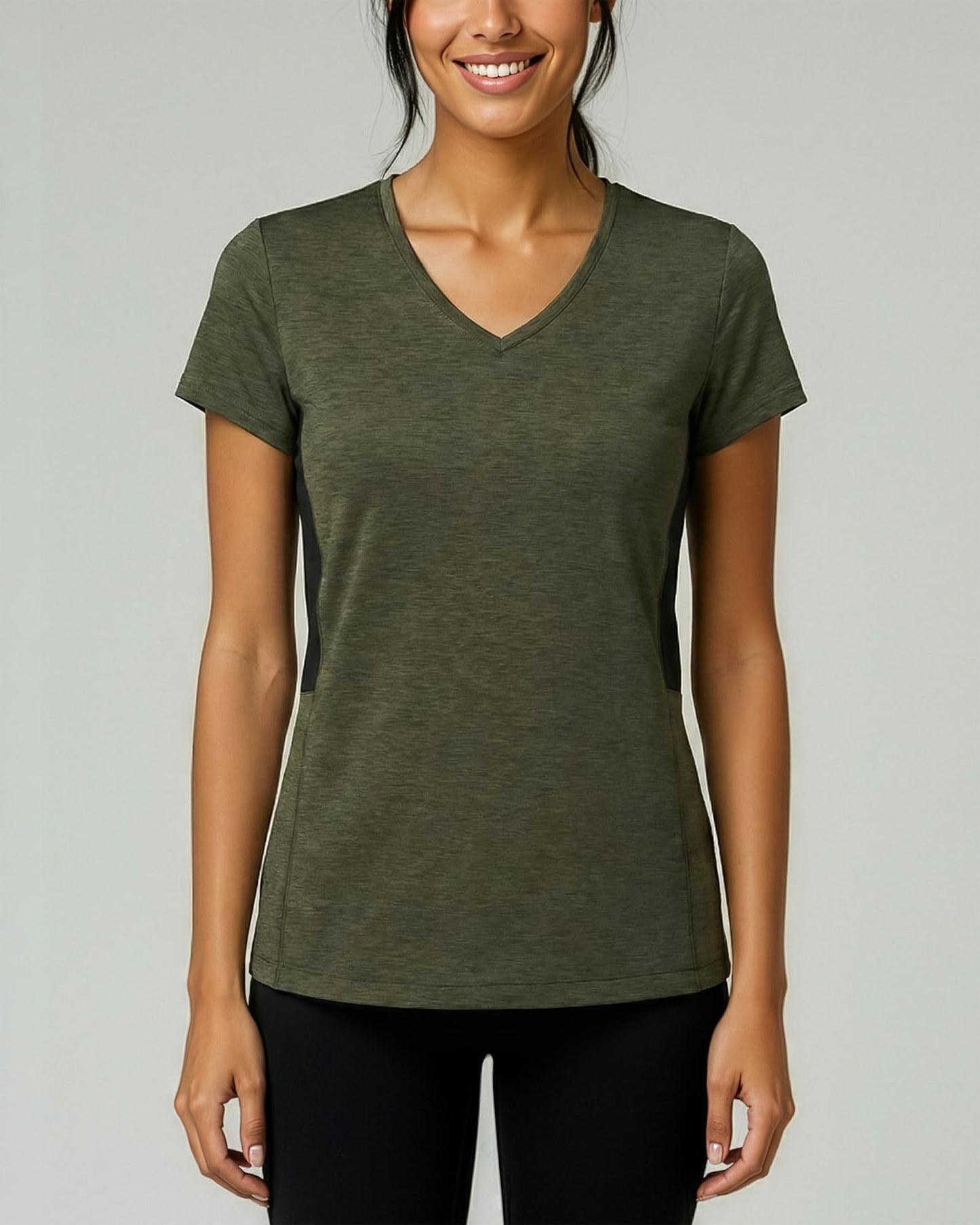 Real Essentials 5 Pack: Women's Dry-Fit Short Sleeve V Neck T Shirt Workout Fitness Yoga Top Tee (Available in Plus Size), Set 3, 1X