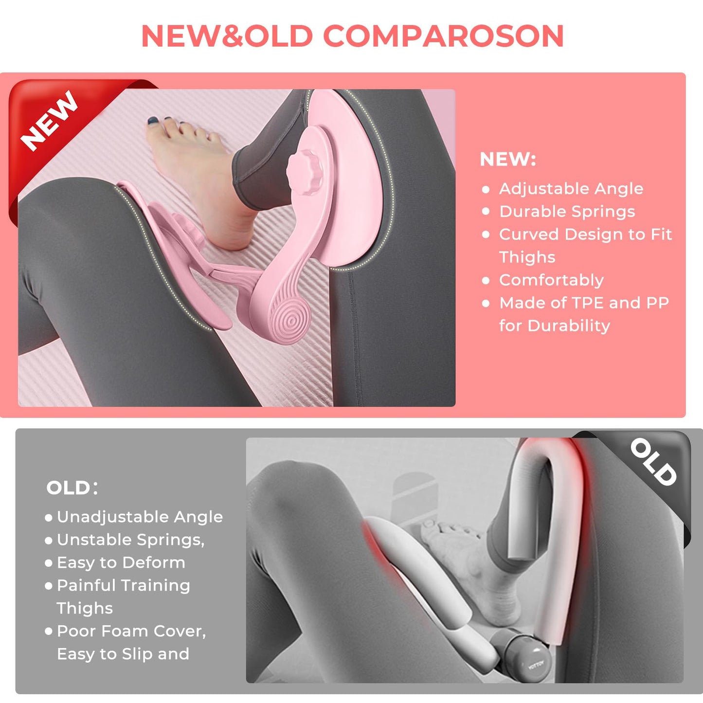 homimanor 26lb Thigh Trainer Thigh Exerciser, Hip & Inner Thigh Exercise Equipment, Pelvic Floor Muscle Trainer with Figure 8 Resistance Band for Arm Leg, Kegel Exercise Products for Women, Pink