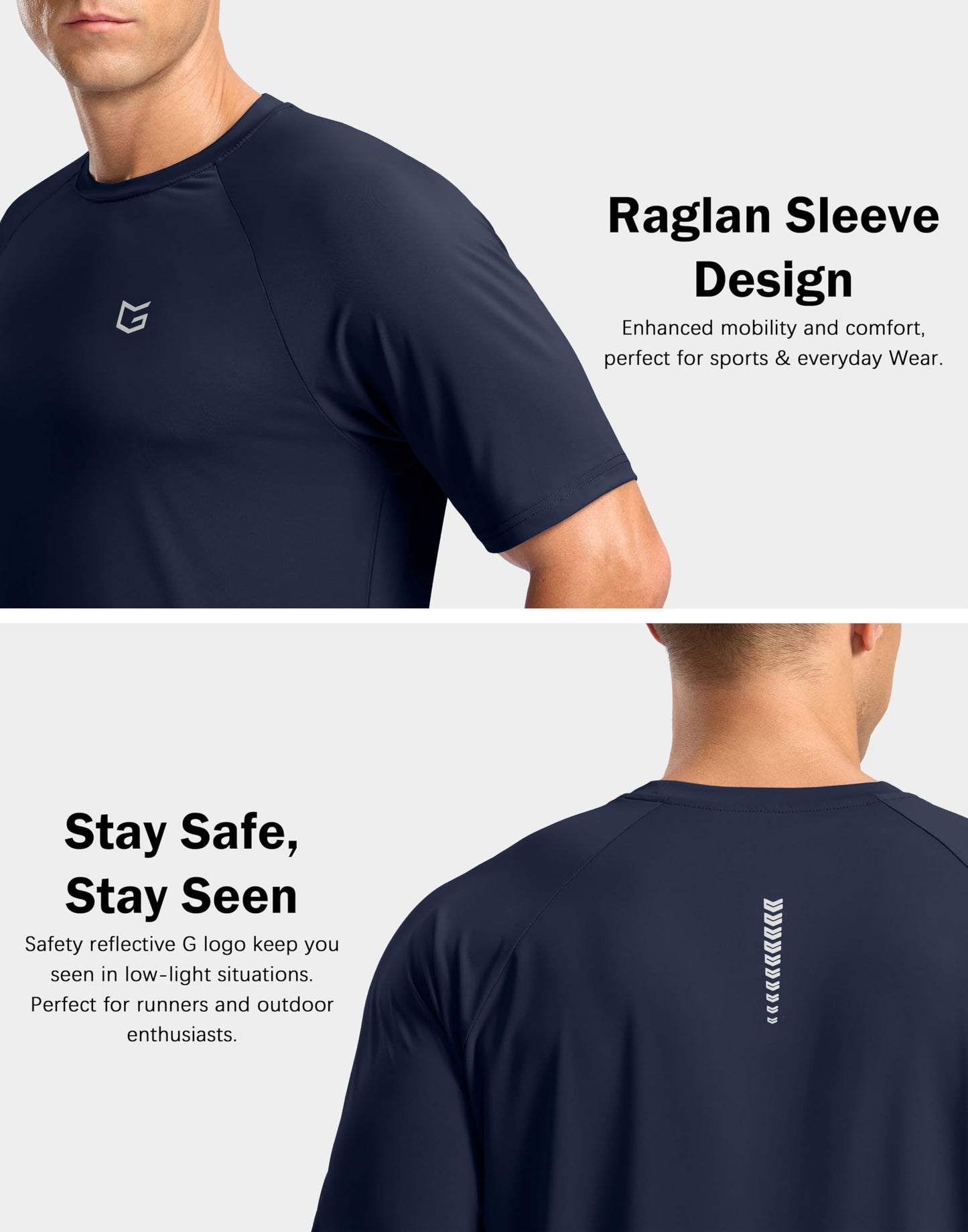 G Gradual Men's Athletic Workout T-Shirts Moisture Wicking Cooling Running Shirts Short Sleeve Performance Tee for Gym Tennis(Navy,L)