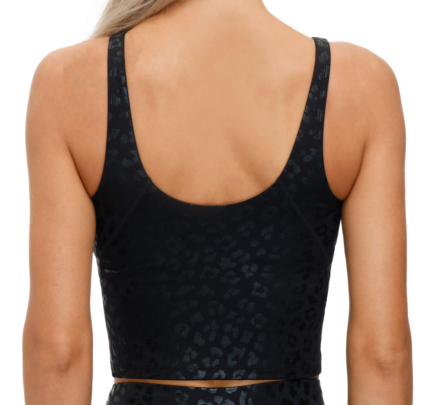 THE GYM PEOPLE Womens Leopard Longline Sports Bra Wirefree Padded Medium Support Yoga Bras Gym Running Workout Tank Tops