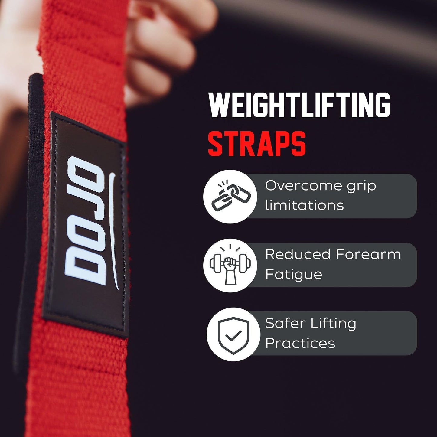 Dojo Weight Lifting Straps - Cotton Neoprene Padded Cushion Wrist Wraps Support for Deadlift Cross Training Powerlifting Bodybuilding - Workout Accessories - Weightlifting Gym Gloves for Men & Women