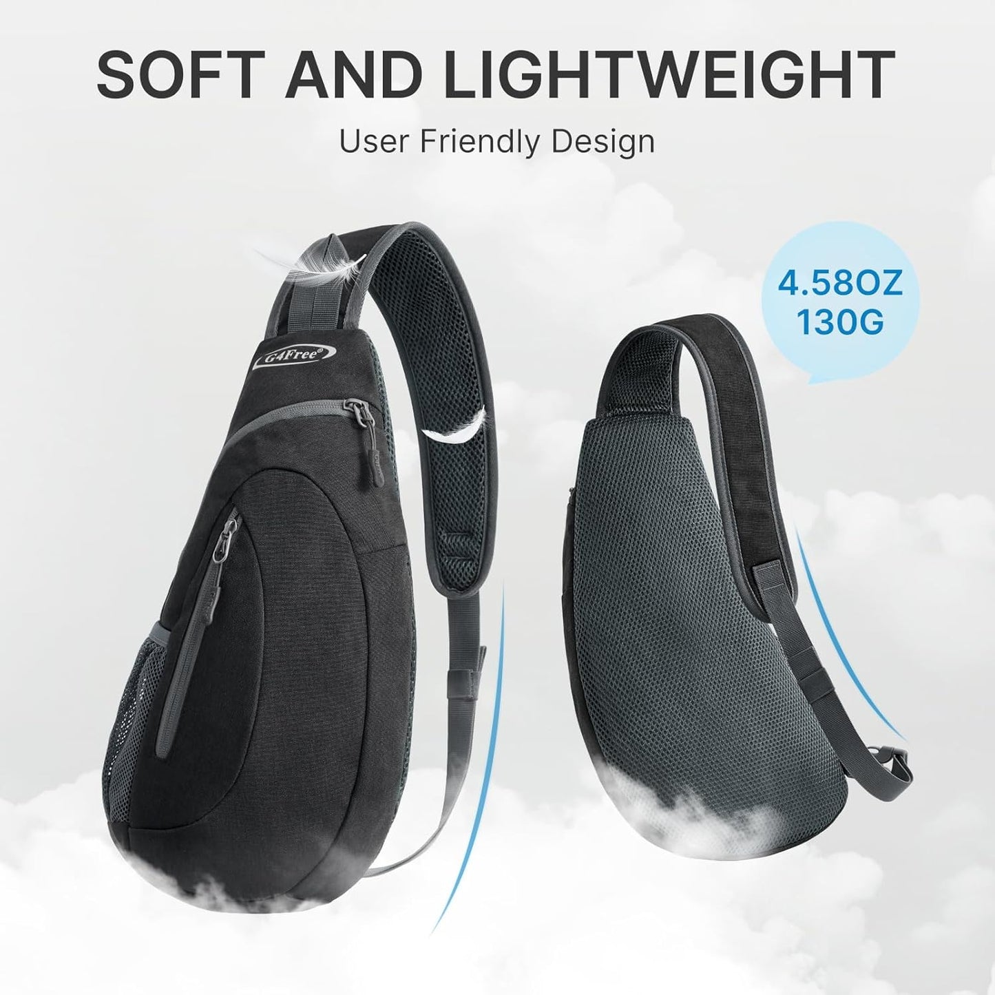 G4Free Sling Bag for Men Women, Small Crossbody Backpack Lightweight Chest Shoulder Bags for Travel, Outdoor and Sports (Black)