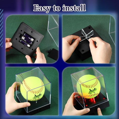 Colingmill 1 Pcs Softball Display Case with LED Light, Acrylic Light up Softball Display Case, UV Protected Clear Baseball Holder Cube for Memorabilia Fit 12'' Ball Baseball Golf Storage