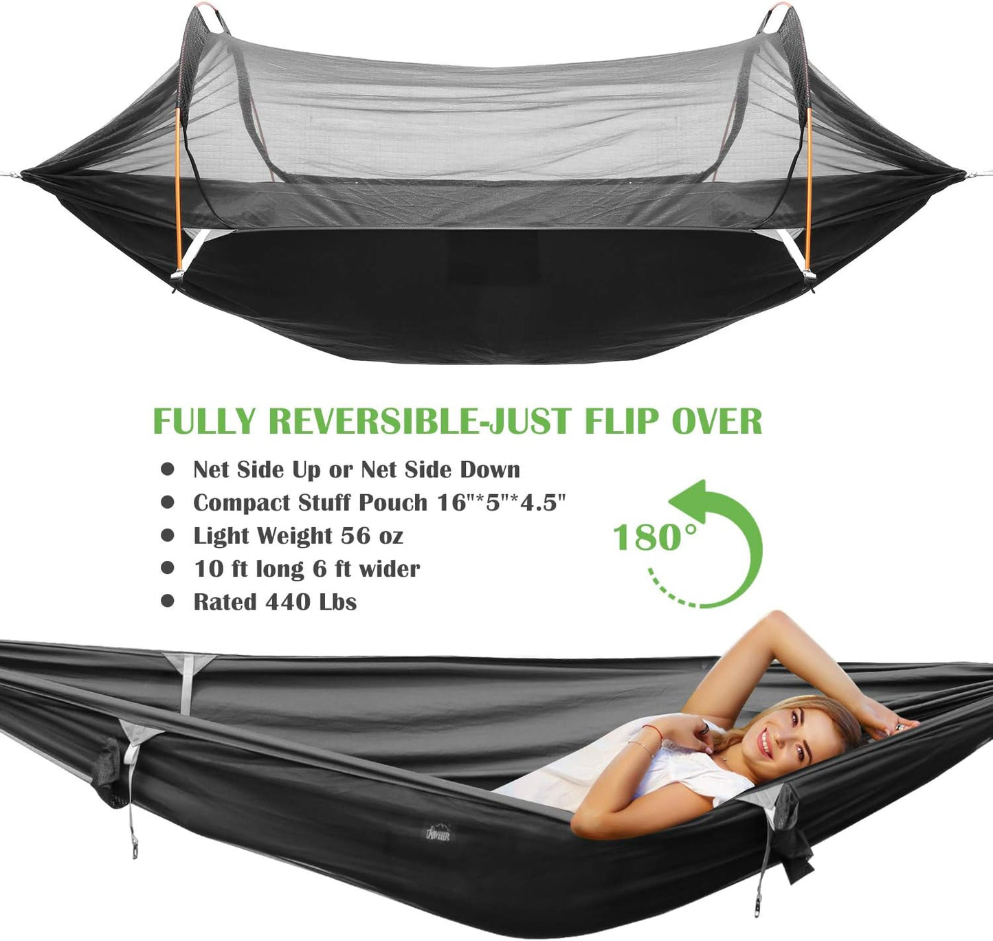WintMing Hammock with Mosquito Net and Rain Fly Cover 3 in 1 Camping Hammock Tent 440lbs Load