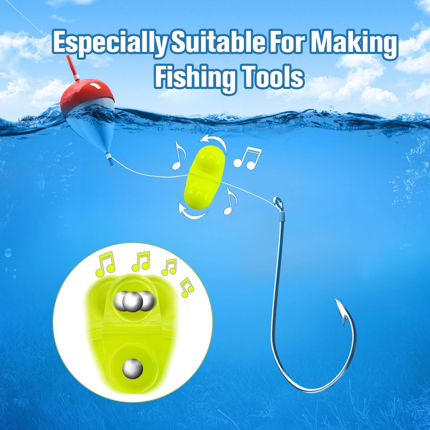 50 PCS Fishing Double Rattles Beads, Catfish Rattles for Fishing, Plastic Fishing Bead Fishing Bells Rattle Floater Rig Beads for Catfish (Colorful)