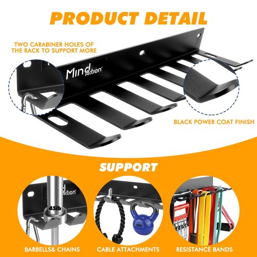Gym Storage Organizer, Wall Mount Barbell Holder, Multi-Purpose Garage Gym Equipment Wall Rack, Barbell Hanger, Space Saving Gym Attachment Rack for Resistance Bands, Jump Ropes, Lifting Belt