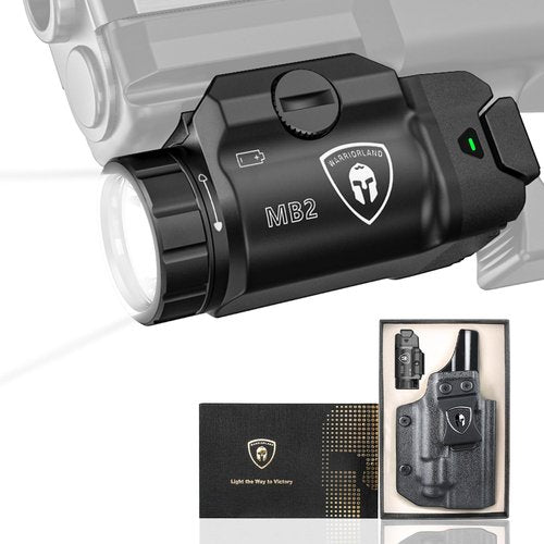 WARRIORLAND MB2 Pistol Light and Custom Kydex Holster, Fit for Springfield Hellcat Pro, Compact 500 Lumens Universal Rail Mounted Tactical Weapon Light with White LED Flashlight, Power Indicator