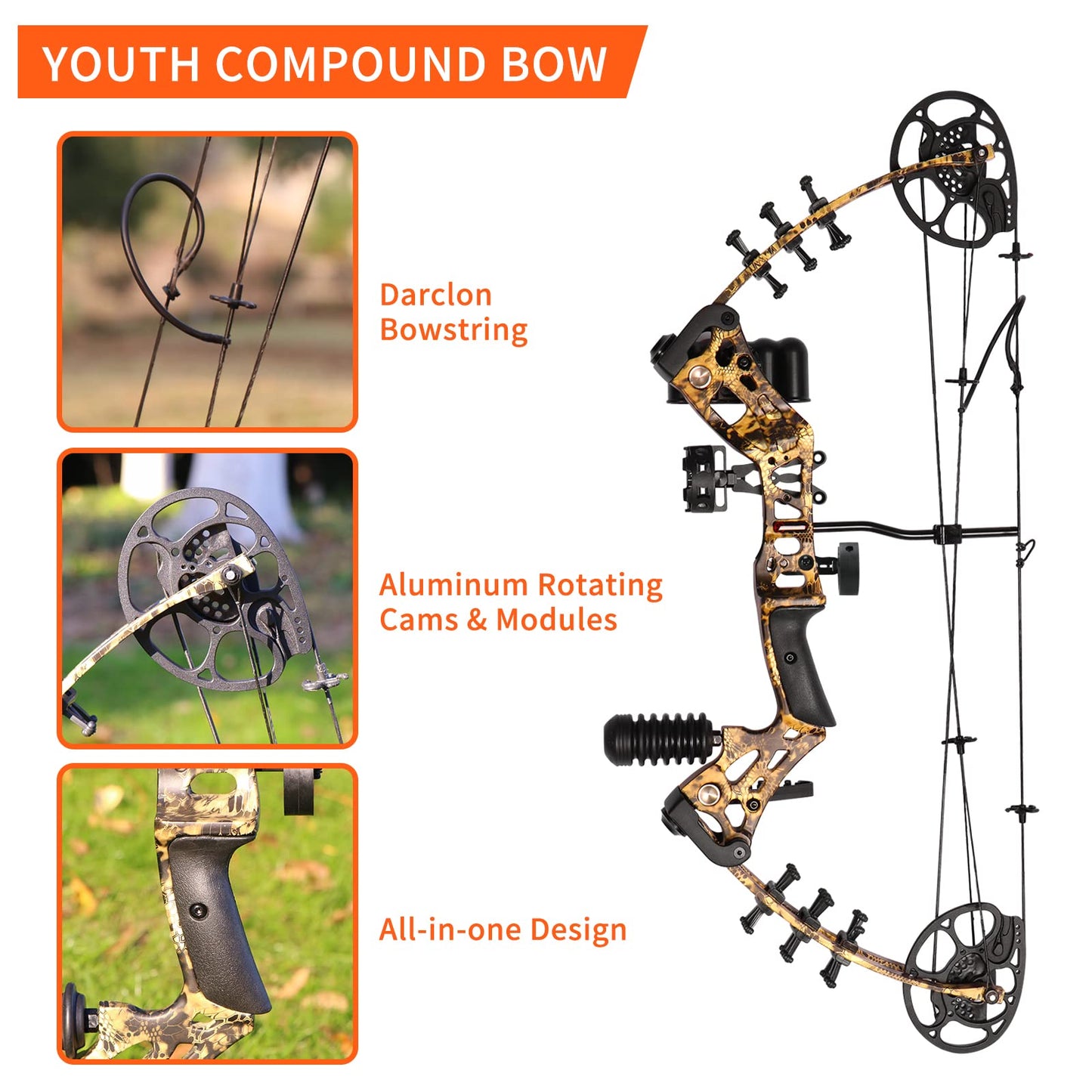 AKCHOER Compound Bow and Arrow Kit Youth Bow and Arrow Set, 15-45 Lbs Draw Weight, 18"-29" Draw Length, Right Handed Bow for Beginner, 320 Fps Hunting & Target Bow with All Accessories (Camo)