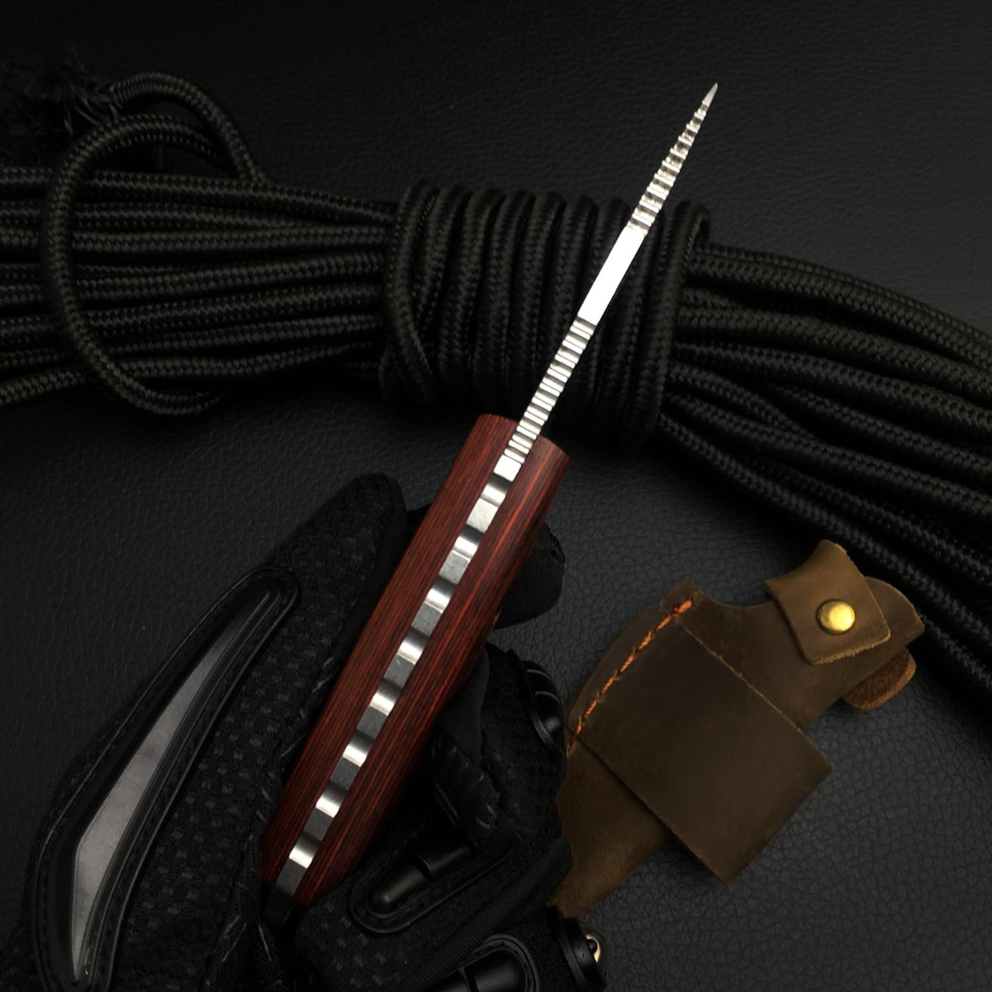 6.3 Inches Fixed Blade Knife with Leather Sheath, 8Cr13Mov Blade, Full Tang Wood Handle, EDC Camping Hunting Knife for Men