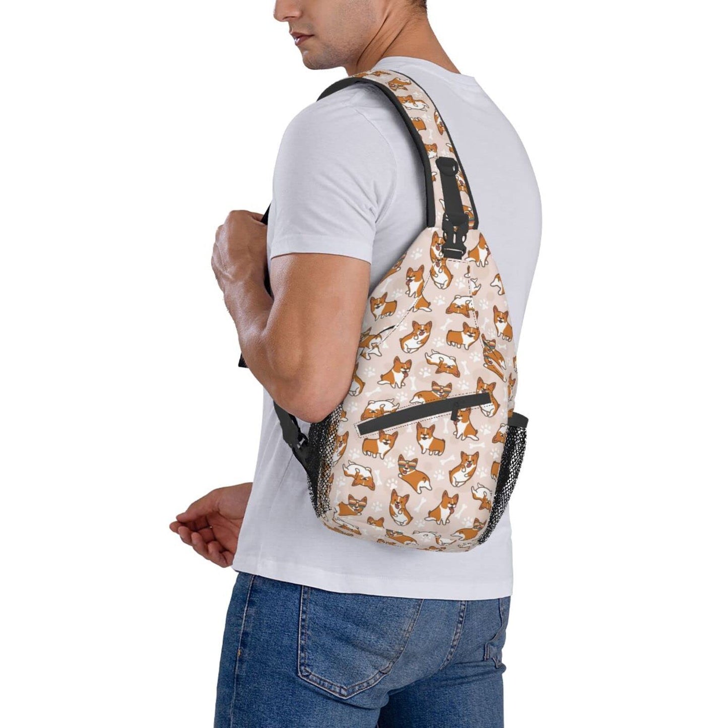 Qaonyui Corgi Sling Bag Crossbody Daypack Hiking Shoulder Backpack for Women Travel