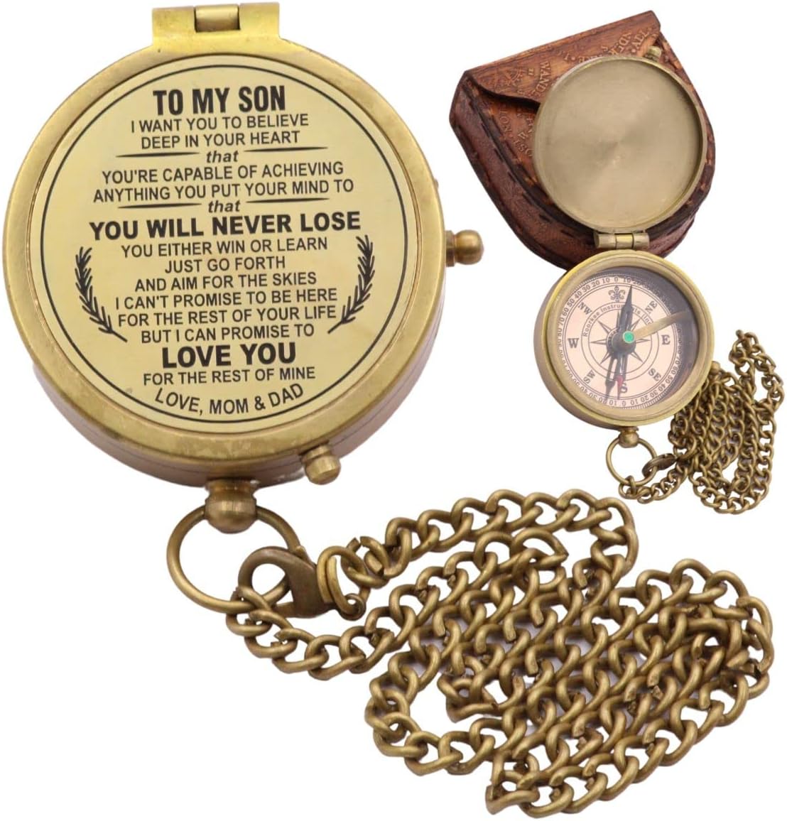 Engraved Dad to Son Compass - I Love You Gift for Son's Birthday, Graduation, or Confirmation