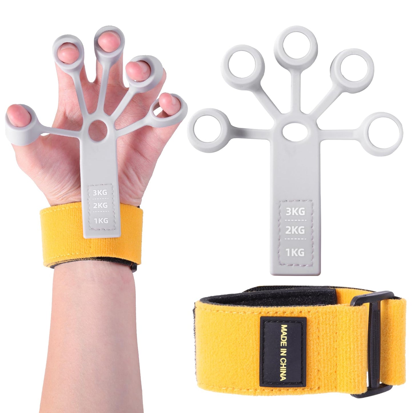 FAMJOALE Forearm and Grip Strength Trainer, Finger and Hand Gripper Strengthener, Wrist and Hand Exercisers for Strength with 3 Levels, Relieve Pain Arthritis (Grey)