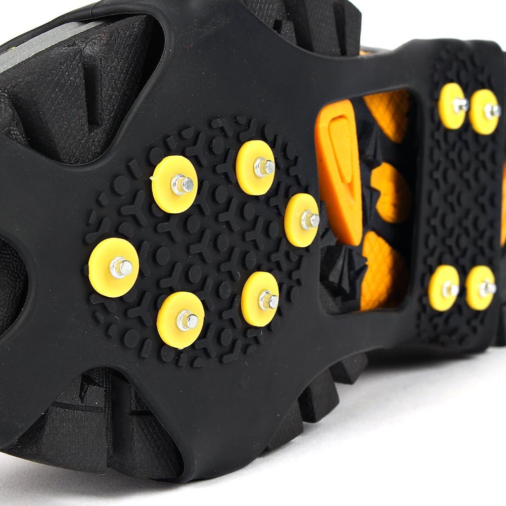 EONPOW Ice Grips, Ice & Snow Grips Cleat Over Shoe/Boot Traction Cleat Rubber Spikes Anti Slip 10 Steel Studs Crampons Slip-on Stretch Footwear