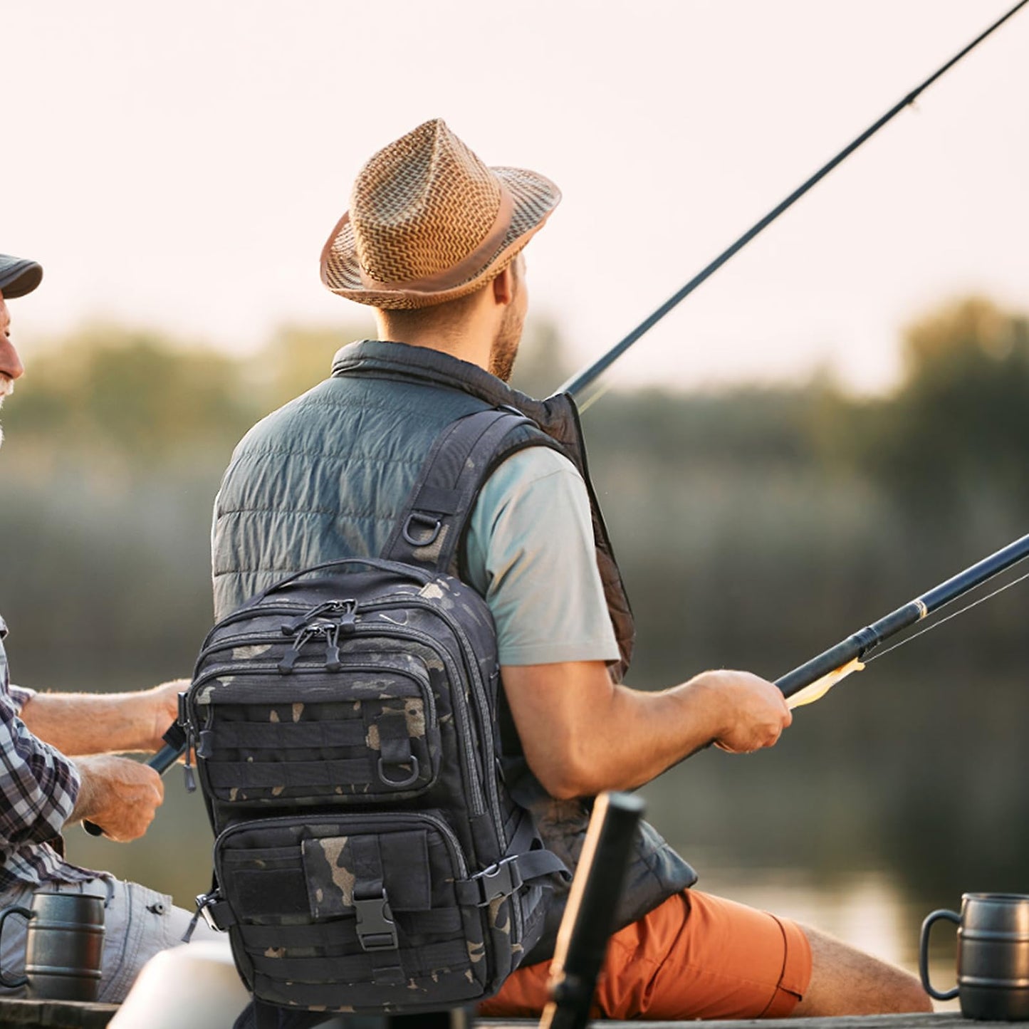 FishingPepo Fishing Backpack Fishing Tackle Storage Bag Fishing Gear and Equipment with Rod Holder Fishing Tackle Shoulder Sling Bag Backpack for Outdoor Fishing, Hunting, Hiking (Black)