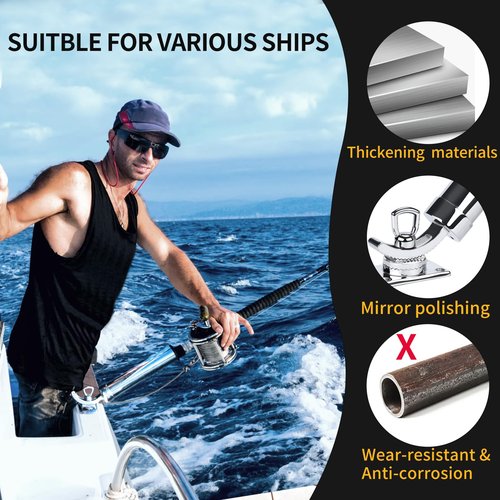 Marinebaby 2Pcs Fishing Rod Holder ,360° Adjustable Rod Outrigger,316 Stainless Steel Fishing Pole Support for Marine Boat Yacht
