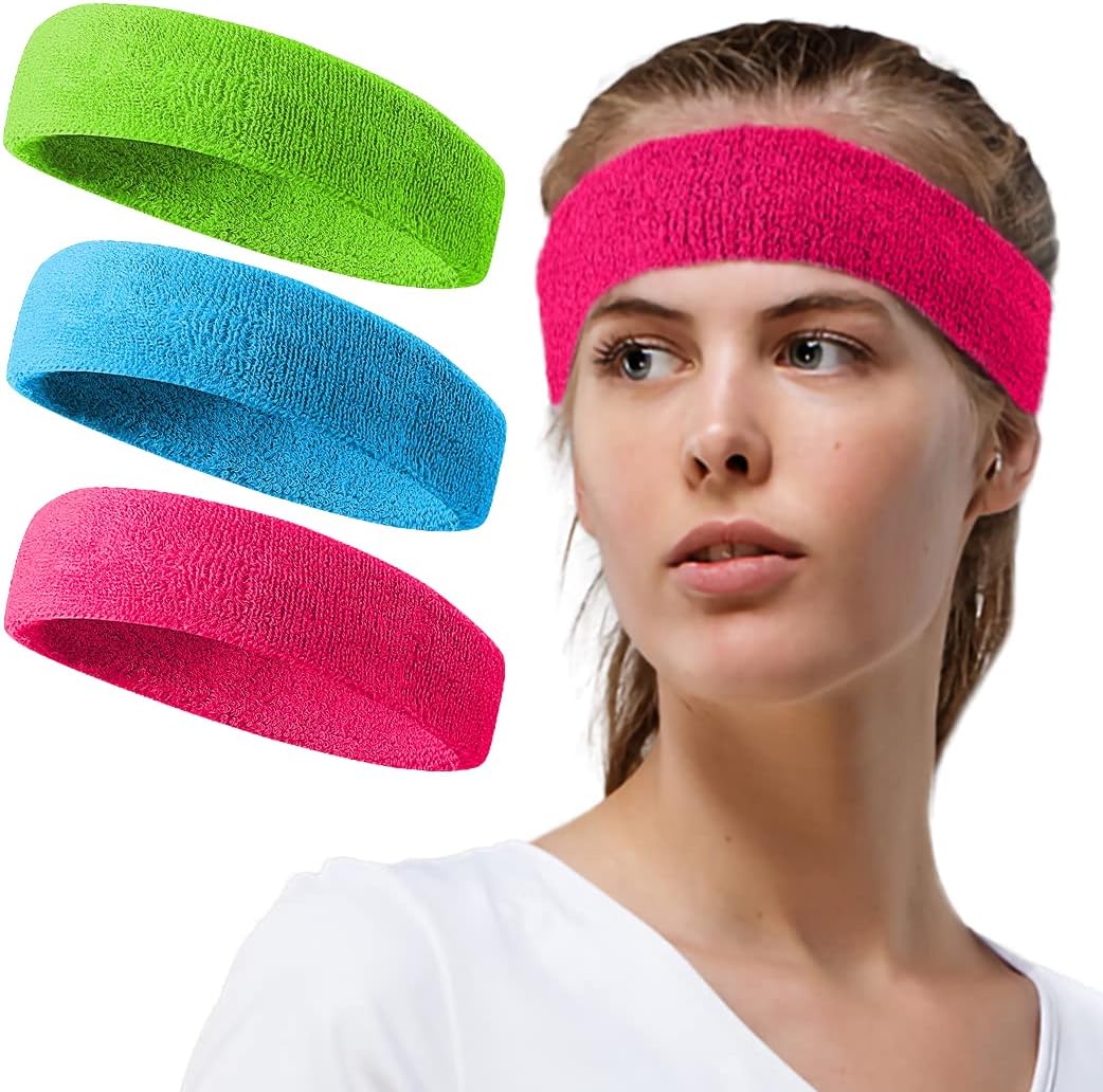 Tanluhu Sweatbands Sport Headbands for Working Out, Execise, Tennis, Basketball, Running - Terry Cloth Athletic Sweat Cotton Headband Outdoor for Men & Women