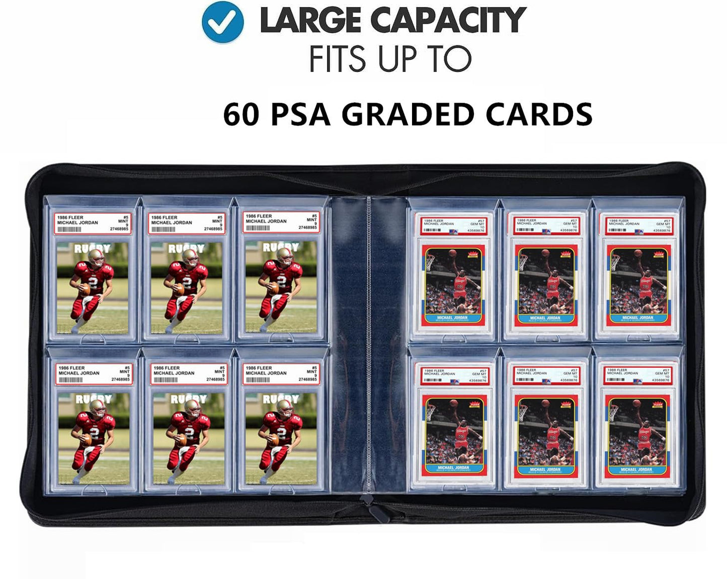 60 Pockets Graded Card Binder, Toploading PSA Slab Holder Album, PU Leather Graded Card Storage Binder, Premium 6 Pocket PSA Card Binder Album with Sleeves (Red)