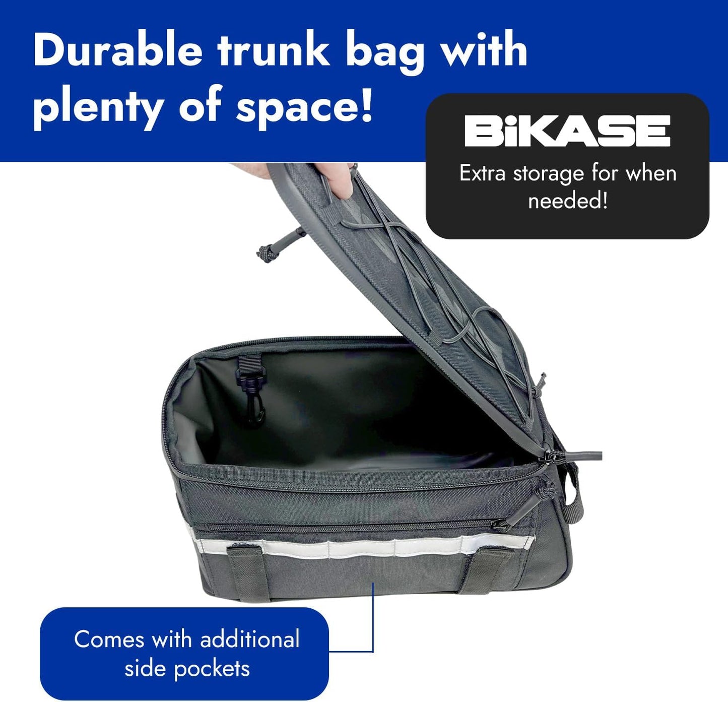 BiKase Big Momma Bike Trunk Bag - Universal Fit Medium Rear Rack Bag with Side Pockets, Top Bungee, Mesh Pocket, Key Holder & Reflective Accents - Spacious Bicycle Rack Bag for Ebikes & Bicycles