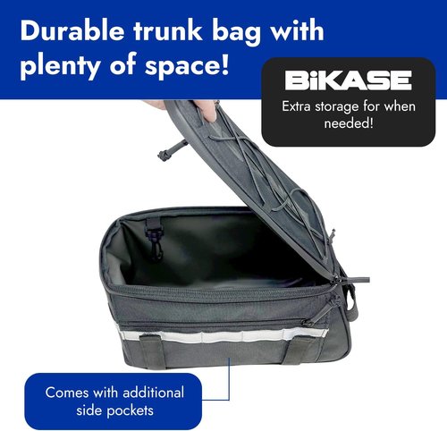 BiKase Big Momma Bike Trunk Bag - Universal Medium Rear Rack Bag with Side Pockets & Reflective Accents for Ebikes