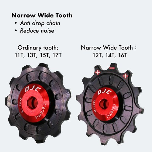 DJC Bike Ceramic Bearing Pulley Wheel 2pcs Guide Roller 11T 12T 13T 14T 15T 16T 17T MTB Road Bike Rear Derailleur for Shimano for Sram Pulley(Black 2pcs 11T)