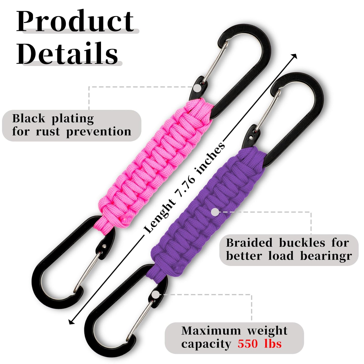 Abeillo 4 Pack Paracord Keychain, Heavy Duty Lanyard Clip for Backpacks, Quick Release Key Clip for Men/Women, Braided 550 Paracord for Outdoor Camping, Hiking, Fishing