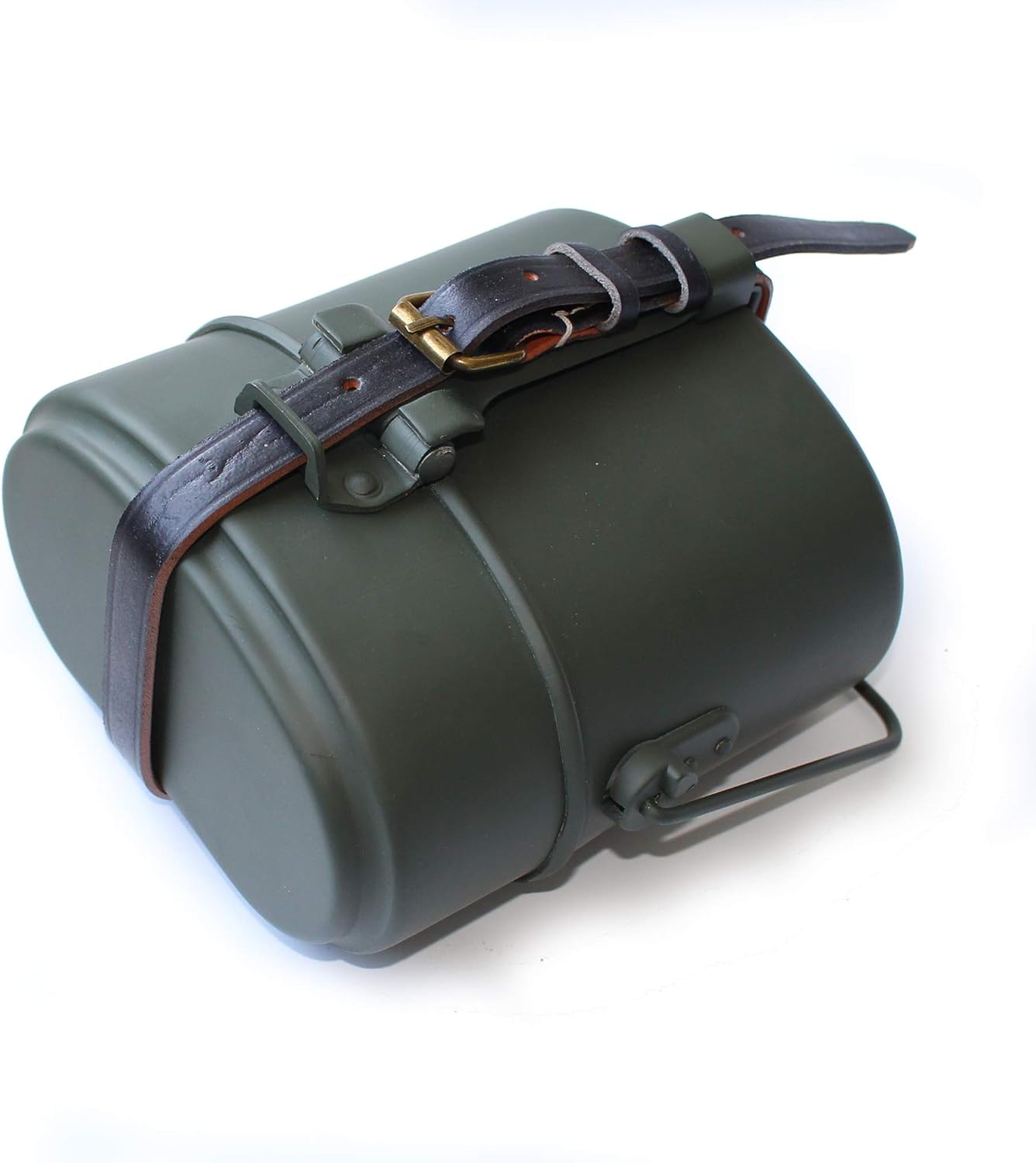 ANQIAOGreen Collectibles WWII WW2 German M31 Mess Kit Tin with Leather Strap Dinner Box 3 Parts in 1