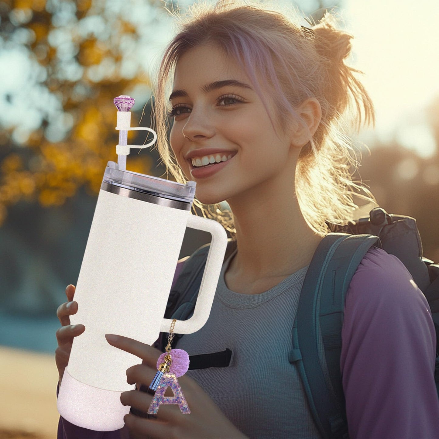 6-Pcs Stanley Cup Accessories Set,10mm Straw Topper, Letter Charms,Diamond Straw Covers,Bling Silicone Boot, Spill-Proof Compatible Stanley Cup Accessories(Pink K)