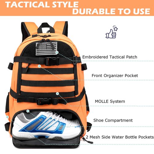 SLINRKE Lacrosse Bag with 2 Stick Holders Tactical Style Lacrosse Equipment Backpack with Separate Shoe Compartment for All Field Hockey Gear (Orange)